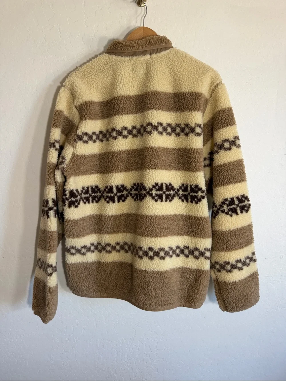 J.Crew Nordic Sherpa Fleece Full Zip Jacket Fair Isle Tan Beige Size XL NWT
